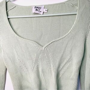 Princess Polly Sage Green Ribbed Crop Top Fitted Long Sleeve S/M Y2K